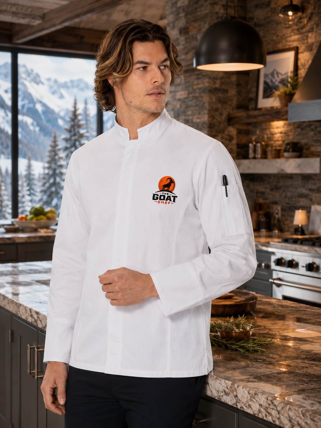 The GOAT Chef™ Bragard Garden Chef Coat in White, alternate front view
