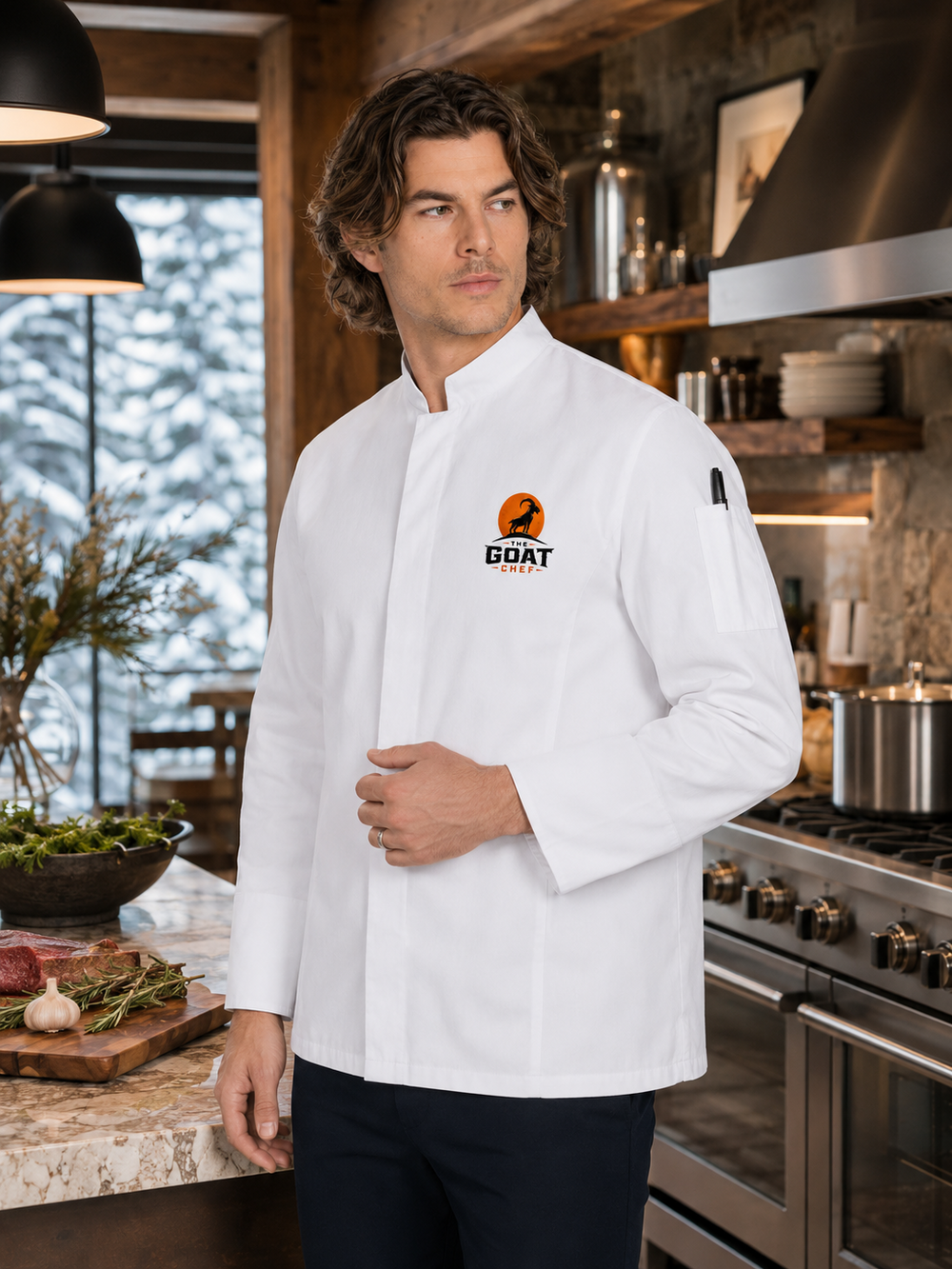 The GOAT Chef™ Bragard Garden Chef Coat in White with sleeve pen pocket