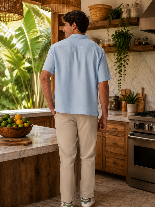 The GOAT Chef™ Pismo Camp Shirt in Breeze, back view