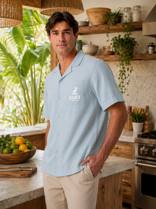The GOAT Chef™ Pismo Camp Shirt in Breeze, front view