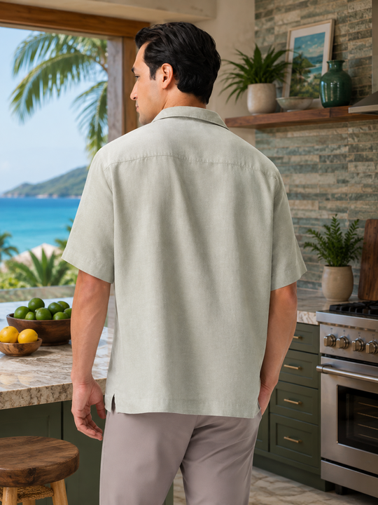 The GOAT Chef Pismo Camp Shirt in Sage, back view