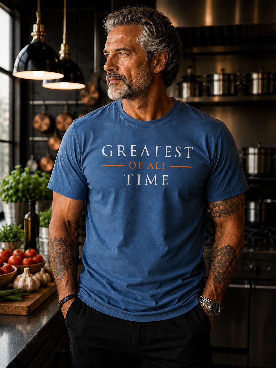 The GOAT Chef Greatest of All Time Tee in Denim - front