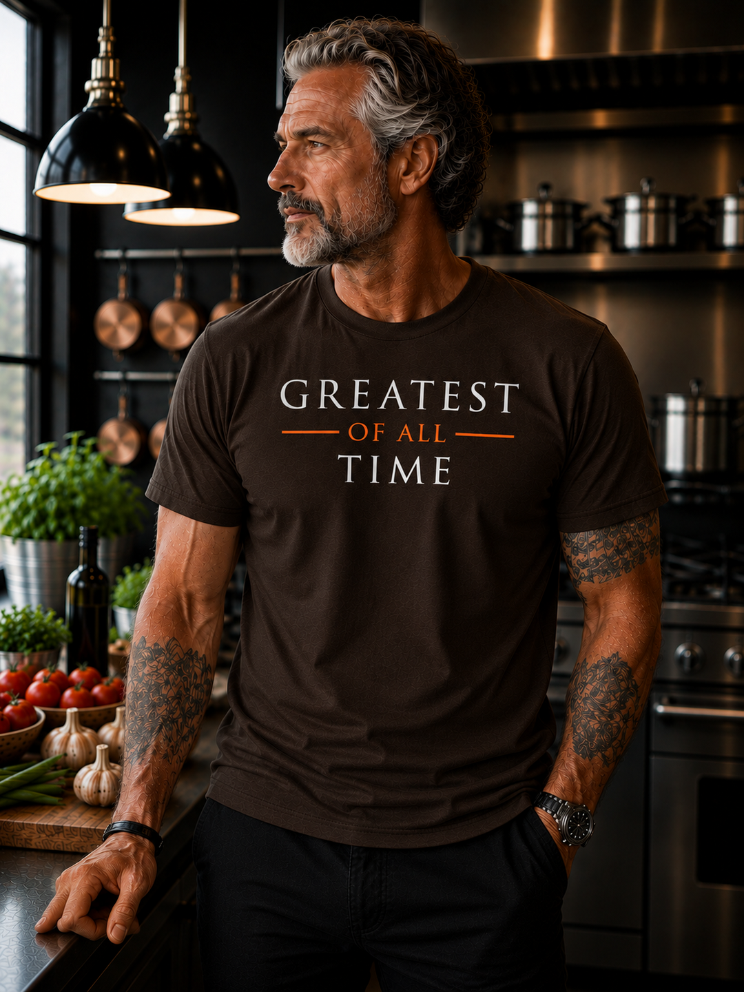 The GOAT Chef Greatest of All Time Tee in Espresso - front