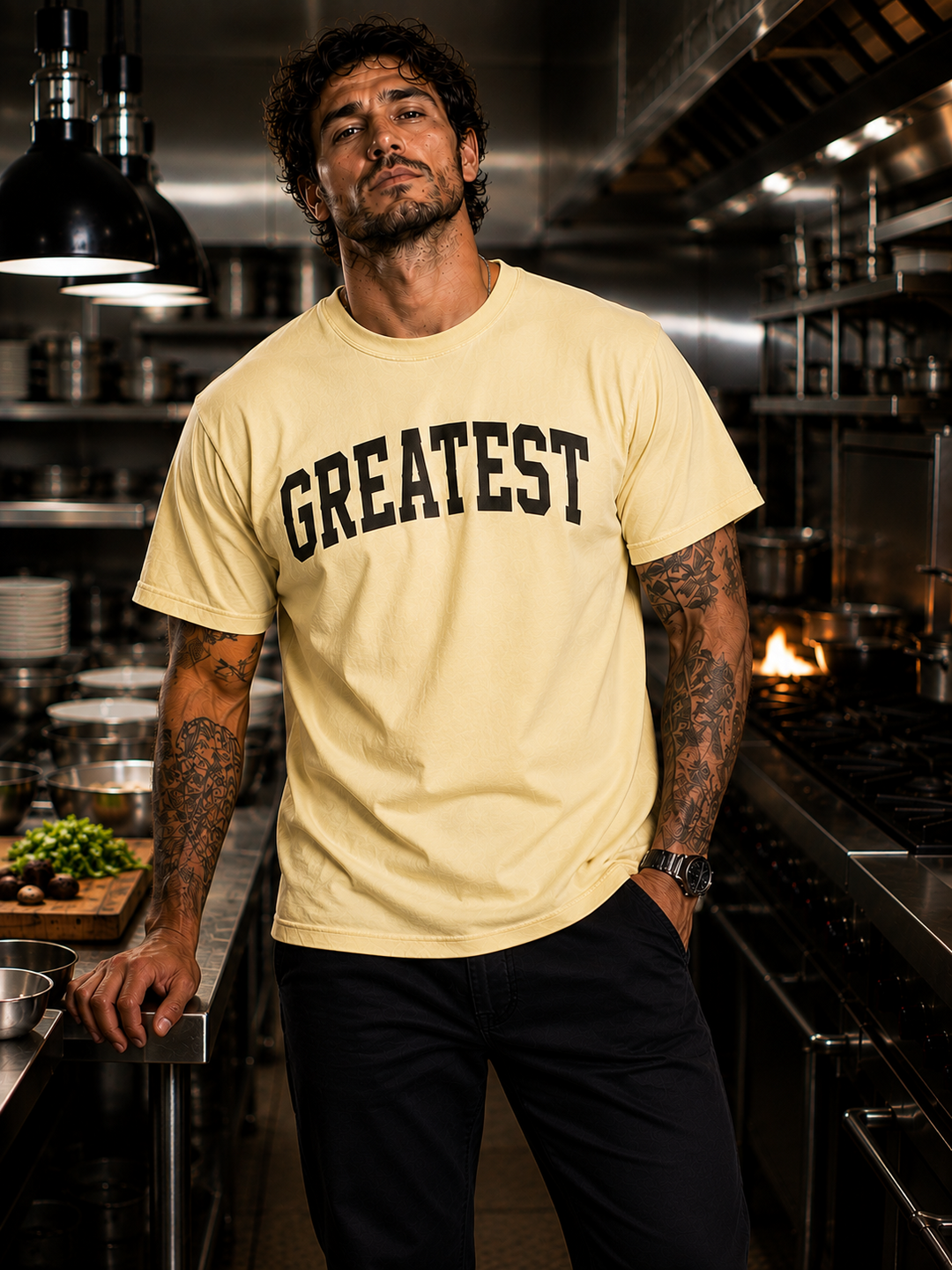The GOAT Chef Greatest Tee in Butter - front