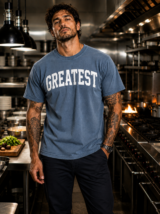 The GOAT Chef Greatest Tee in Denim - front