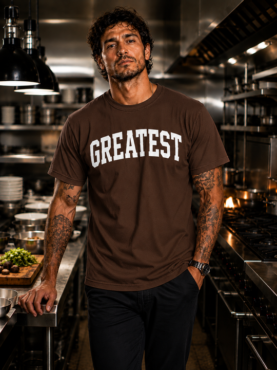 The GOAT Chef Greatest Tee in Espresso - front