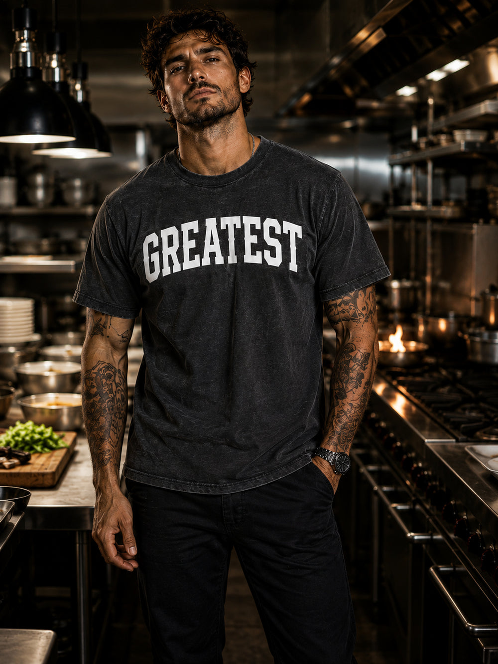 The GOAT Chef Greatest Tee in Pepper - front